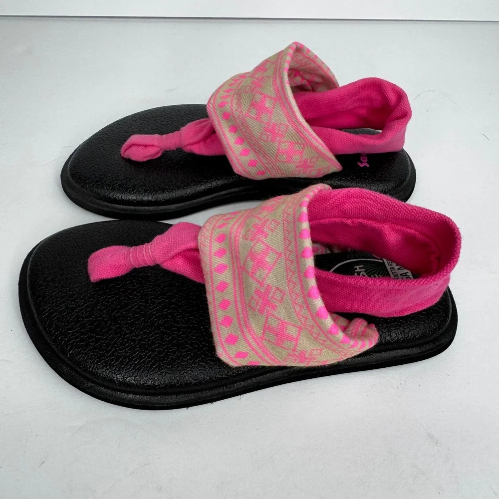 Sanuk Yoga Sling 2 Toddler Sz 9/10 Sandal Black Pink Pattern Made Outta Yoga Mat